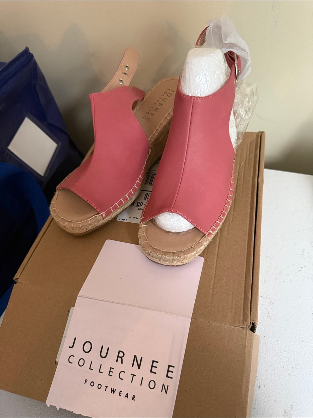 Journee Collection Coral Pink Espadrille Wedge Sandals